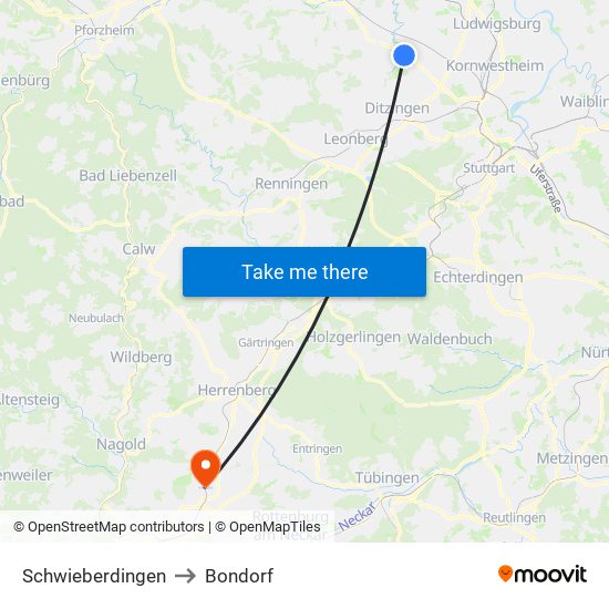 Schwieberdingen to Bondorf map