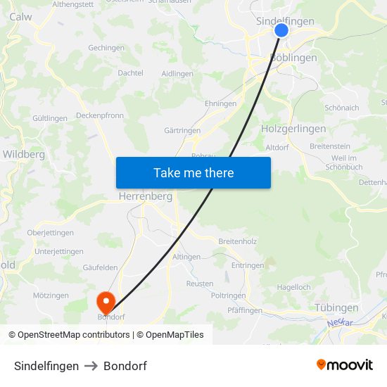 Sindelfingen to Bondorf map