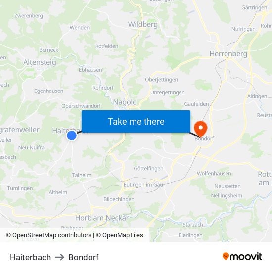 Haiterbach to Bondorf map