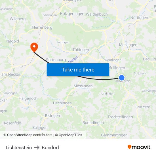 Lichtenstein to Bondorf map