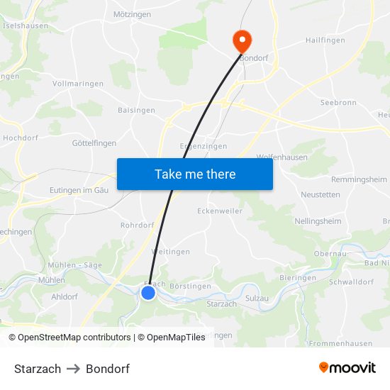 Starzach to Bondorf map