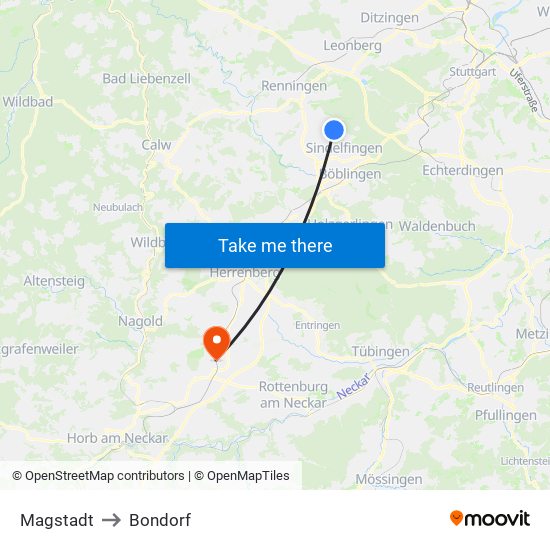 Magstadt to Bondorf map