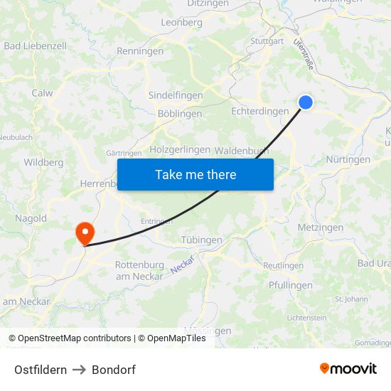 Ostfildern to Bondorf map