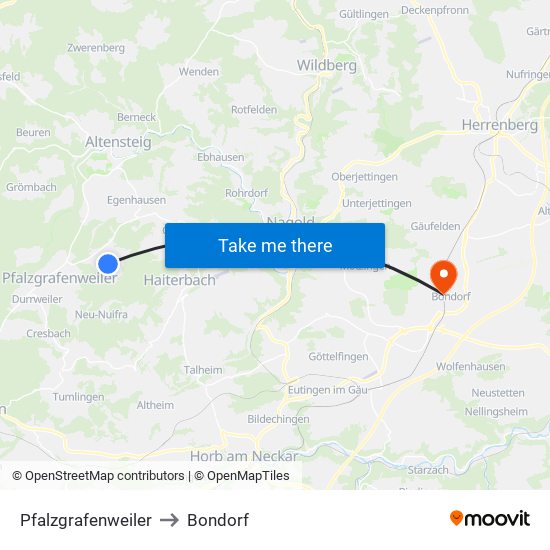 Pfalzgrafenweiler to Bondorf map