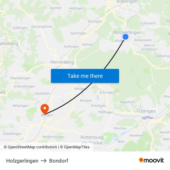 Holzgerlingen to Bondorf map