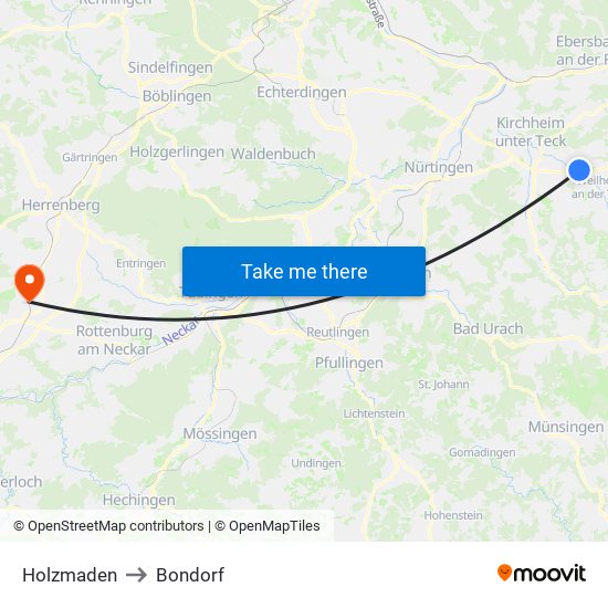 Holzmaden to Bondorf map