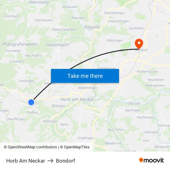 Horb Am Neckar to Bondorf map