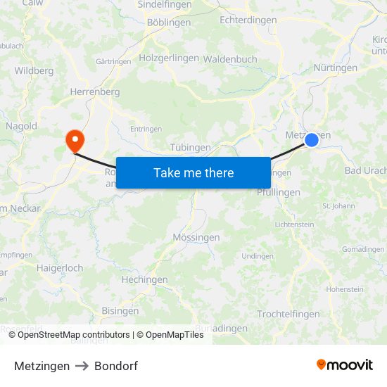 Metzingen to Bondorf map