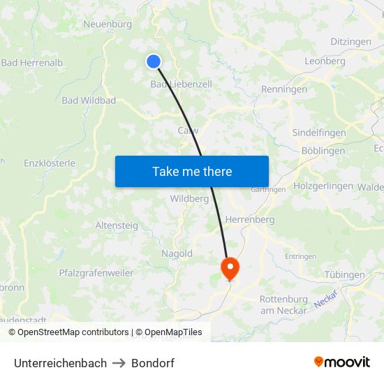 Unterreichenbach to Bondorf map