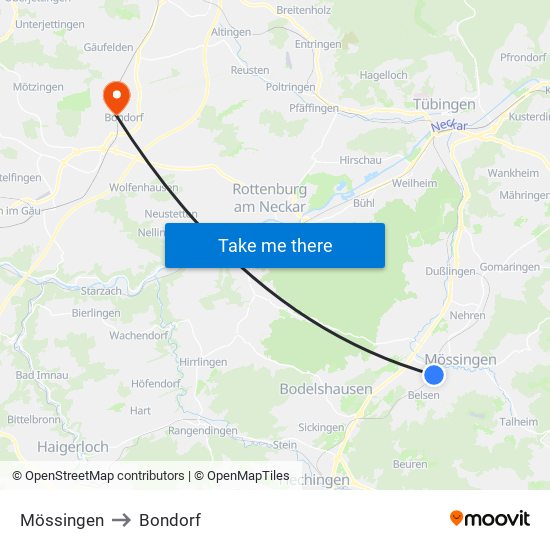 Mössingen to Bondorf map