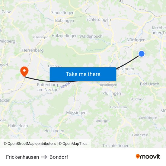 Frickenhausen to Bondorf map