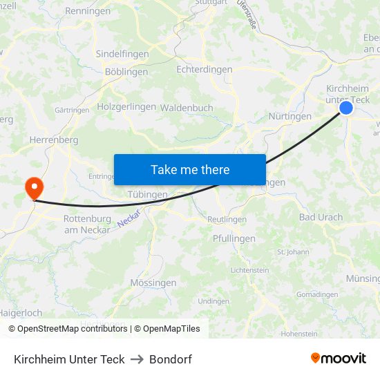 Kirchheim Unter Teck to Bondorf map