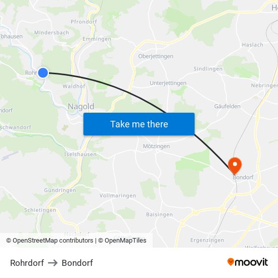 Rohrdorf to Bondorf map