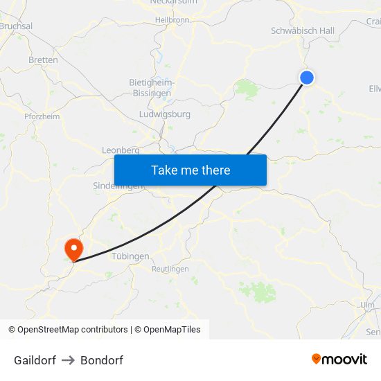 Gaildorf to Bondorf map