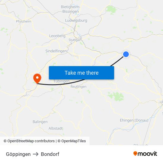 Göppingen to Bondorf map