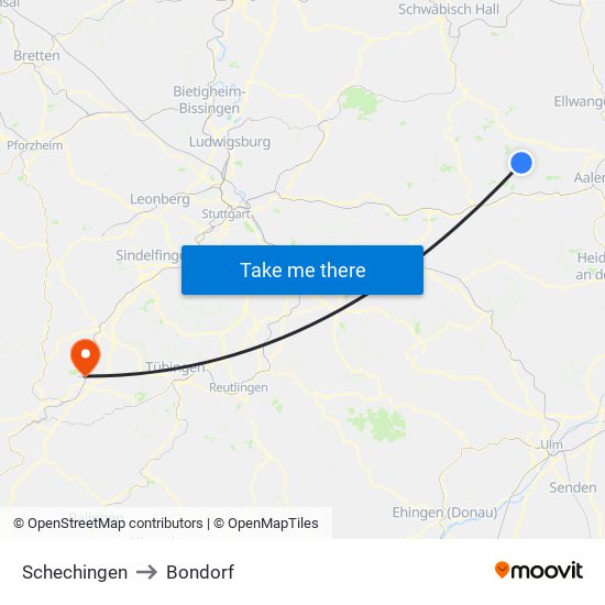 Schechingen to Bondorf map