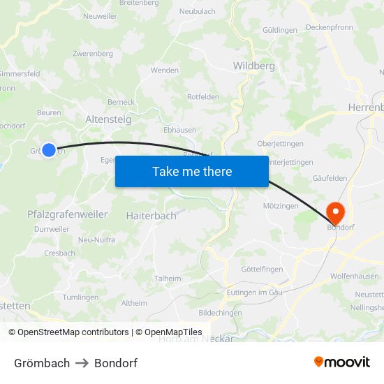 Grömbach to Bondorf map