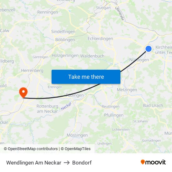 Wendlingen Am Neckar to Bondorf map