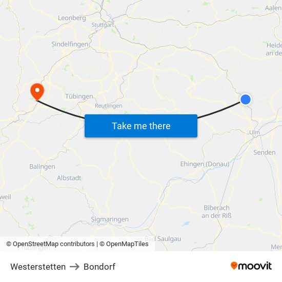 Westerstetten to Bondorf map
