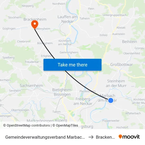 Gemeindeverwaltungsverband Marbach am Neckar to Brackenheim map