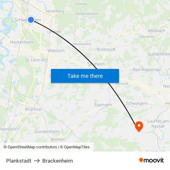 Plankstadt to Brackenheim map