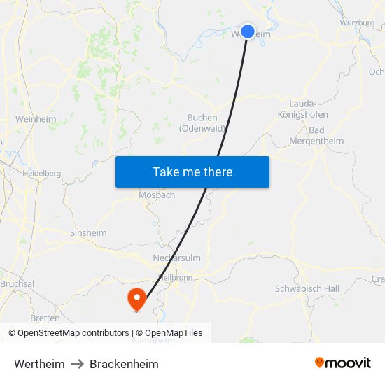 Wertheim to Brackenheim map