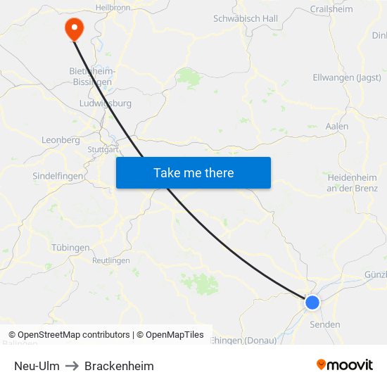 Neu-Ulm to Brackenheim map