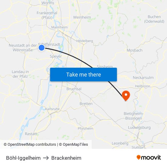 Böhl-Iggelheim to Brackenheim map