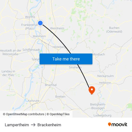 Lampertheim to Brackenheim map