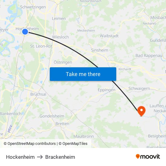 Hockenheim to Brackenheim map