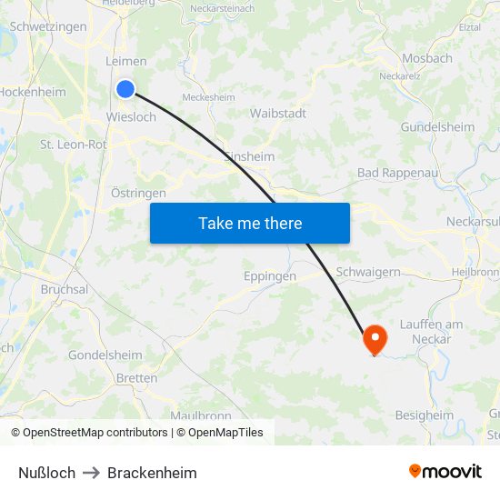 Nußloch to Brackenheim map