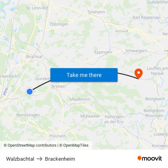 Walzbachtal to Brackenheim map