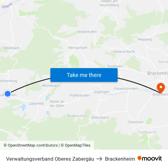 Verwaltungsverband Oberes Zabergäu to Brackenheim map