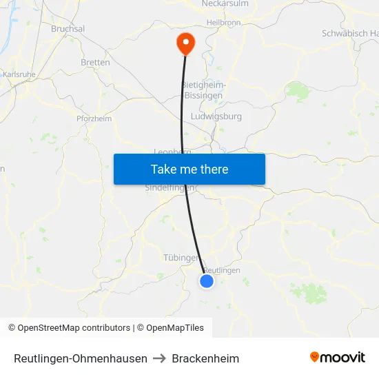 Reutlingen-Ohmenhausen to Brackenheim map