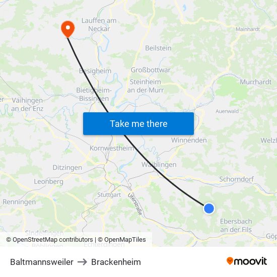 Baltmannsweiler to Brackenheim map
