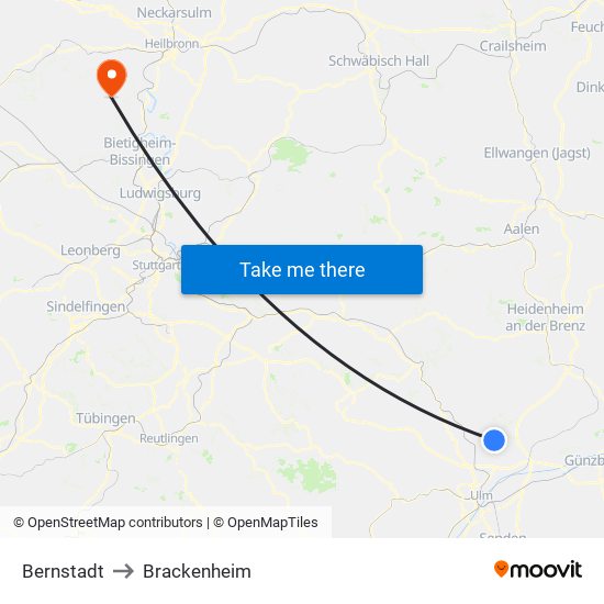 Bernstadt to Brackenheim map