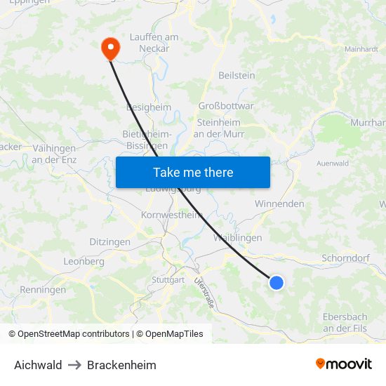 Aichwald to Brackenheim map