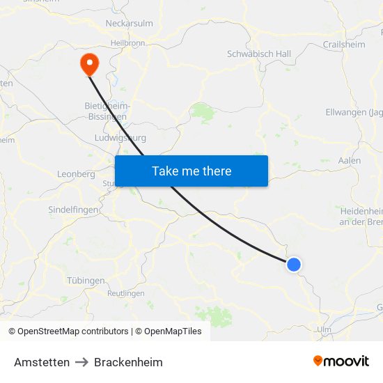 Amstetten to Brackenheim map