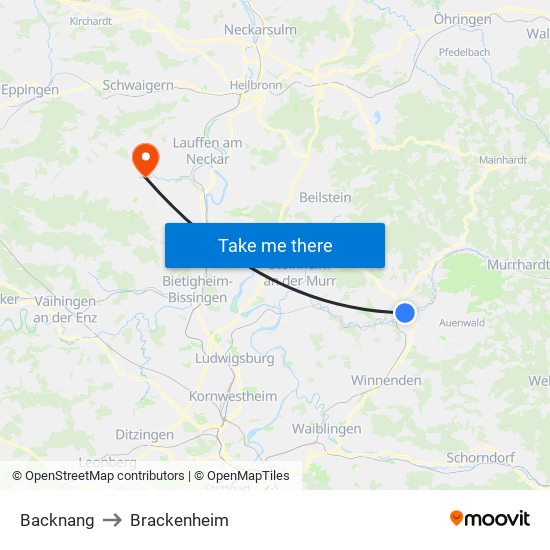 Backnang to Brackenheim map