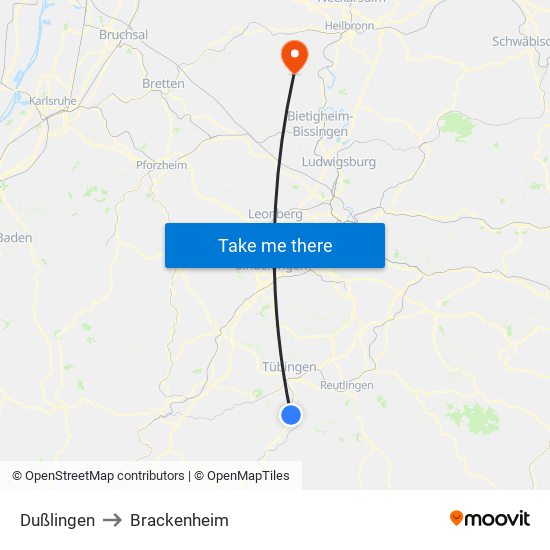 Dußlingen to Brackenheim map