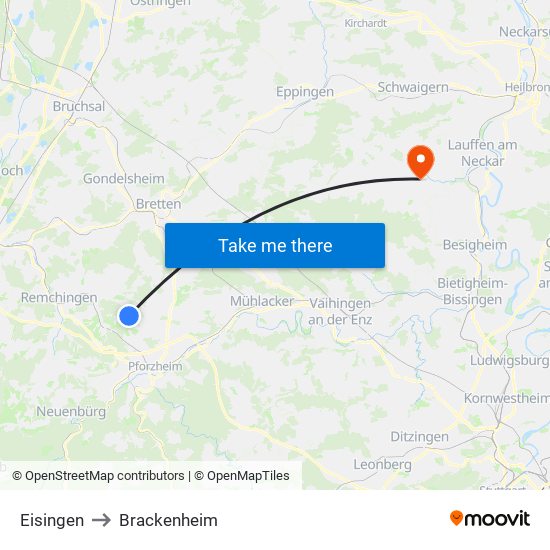 Eisingen to Brackenheim map