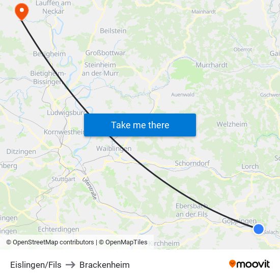 Eislingen/Fils to Brackenheim map