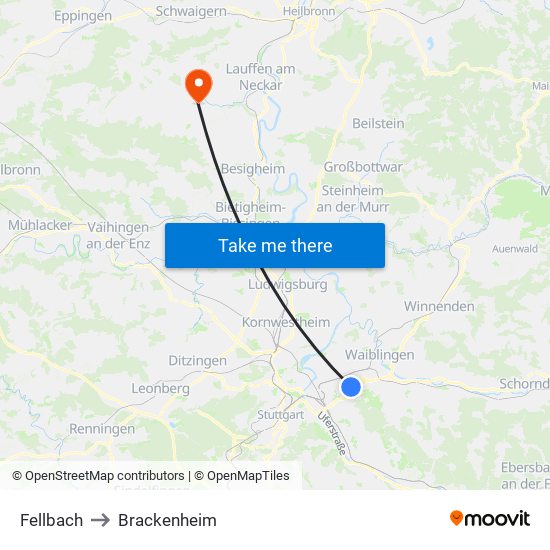 Fellbach to Brackenheim map