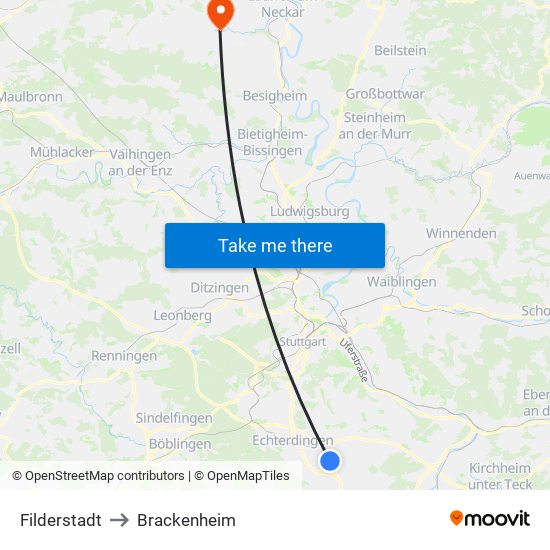 Filderstadt to Brackenheim map