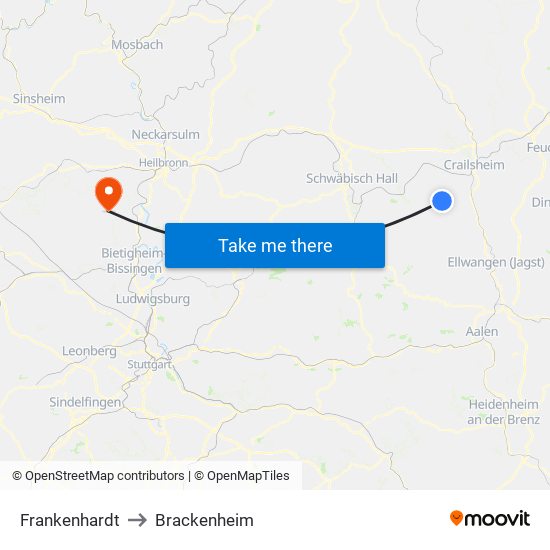 Frankenhardt to Brackenheim map