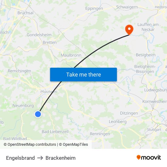 Engelsbrand to Brackenheim map