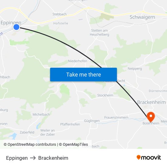 Eppingen to Brackenheim map