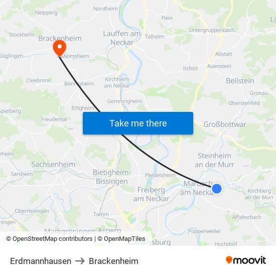 Erdmannhausen to Brackenheim map