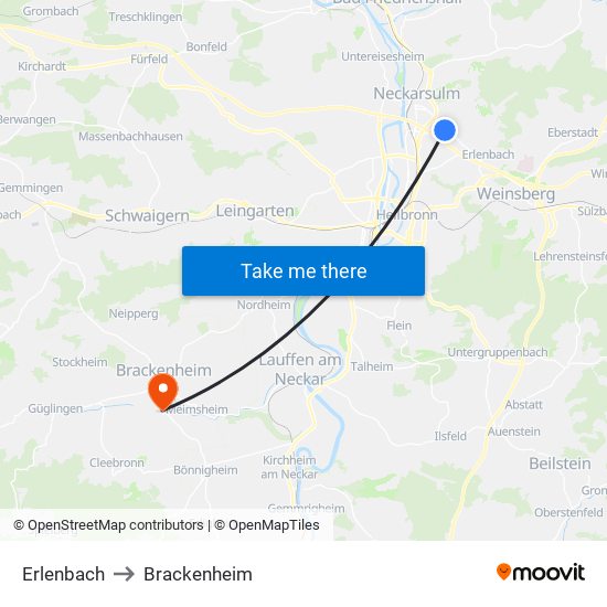 Erlenbach to Brackenheim map