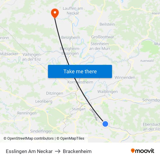 Esslingen Am Neckar to Brackenheim map